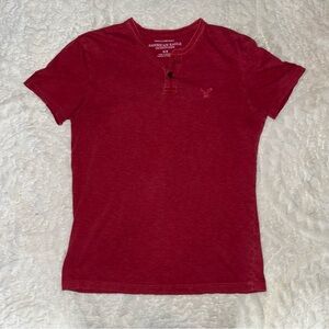 Eagle Shirt Mens medium red Henley Athletic Fit Short Sleeve